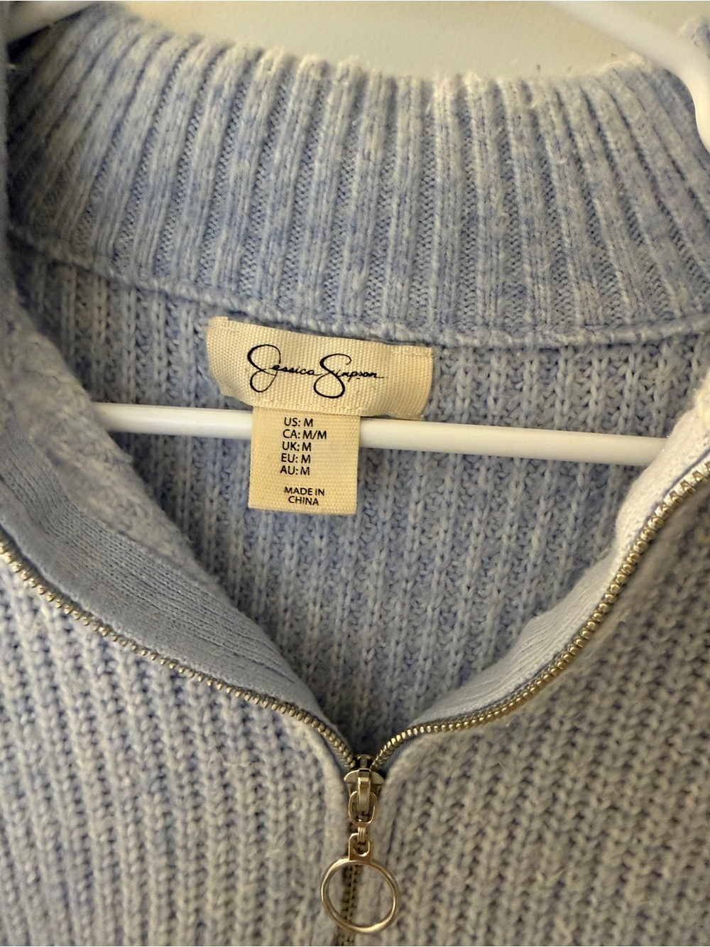 Jessica Simpson Light Blue Ribbed Quarter-Zip V-Neck Sweater - Picture 2 of 3